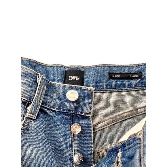 NWT EDWIN Women's Cai High-Rise Cut-Off Shorts, Size 24, Medium Wash Vintage USA - Picture 4 of 8